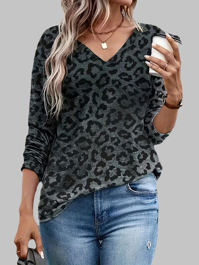 leopard print v neck t shirt