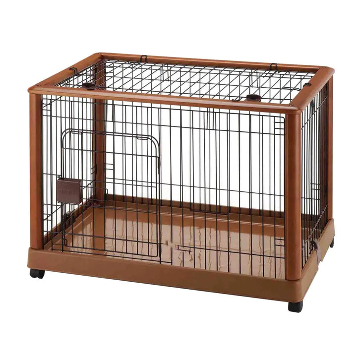 Richell 940 Wood Mobile Pet Pen – Autumn Matte Finish | Lockable Wheels & Secure Design